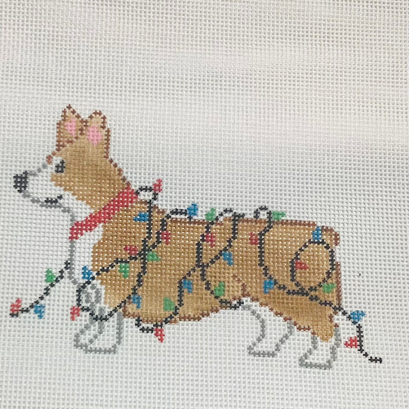 Corgi with Christmas Lights