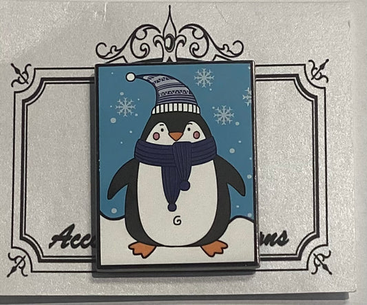 Square Winter penguin magnets-blue