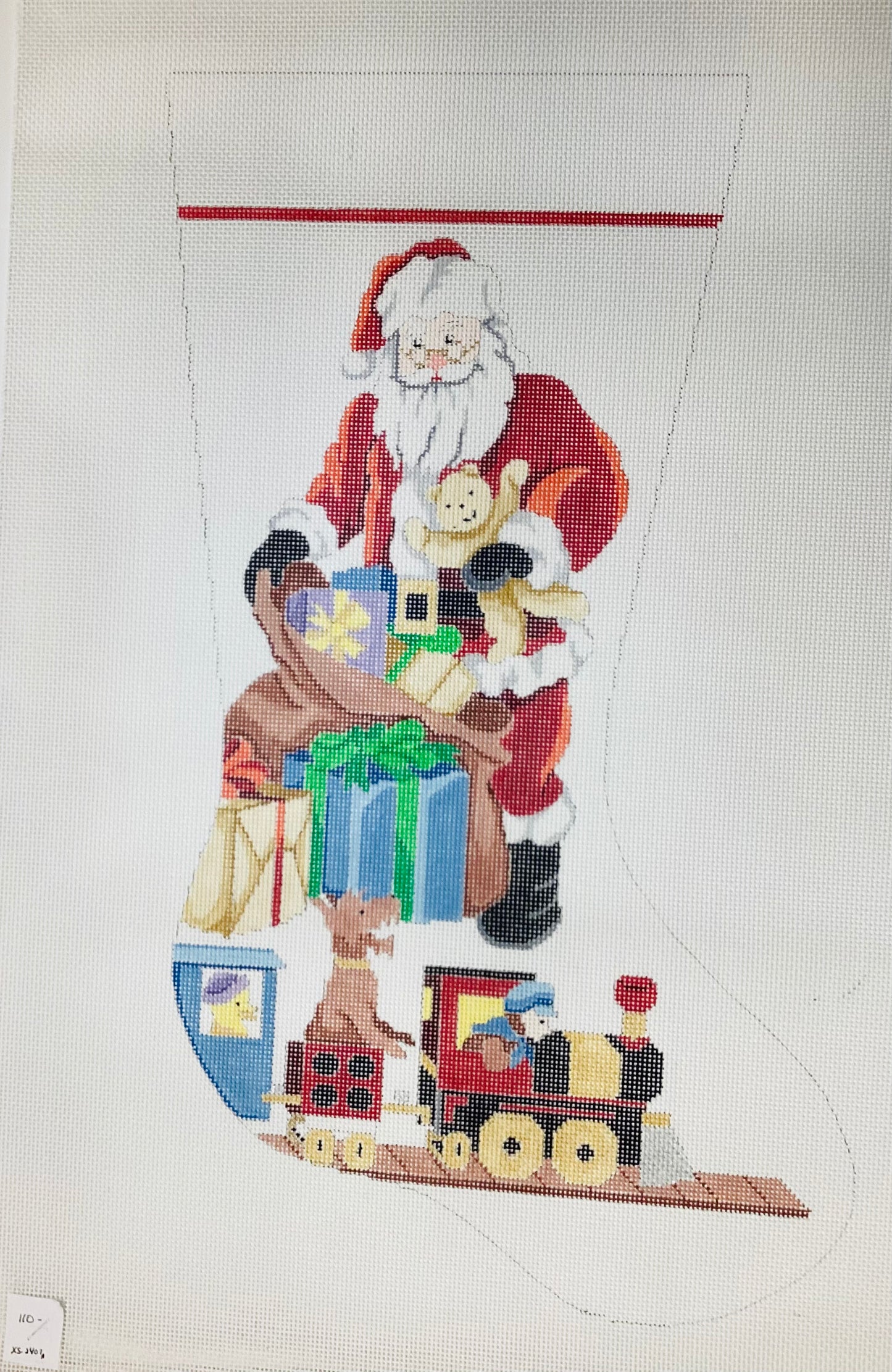Santa holding bear stocking