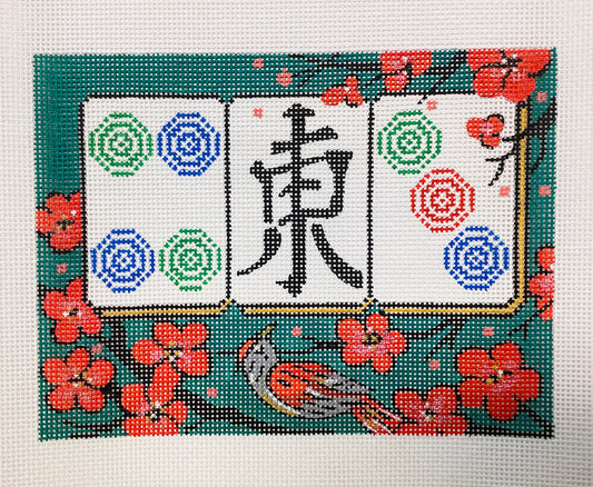 Cherry Blossoms on Green Mahjong