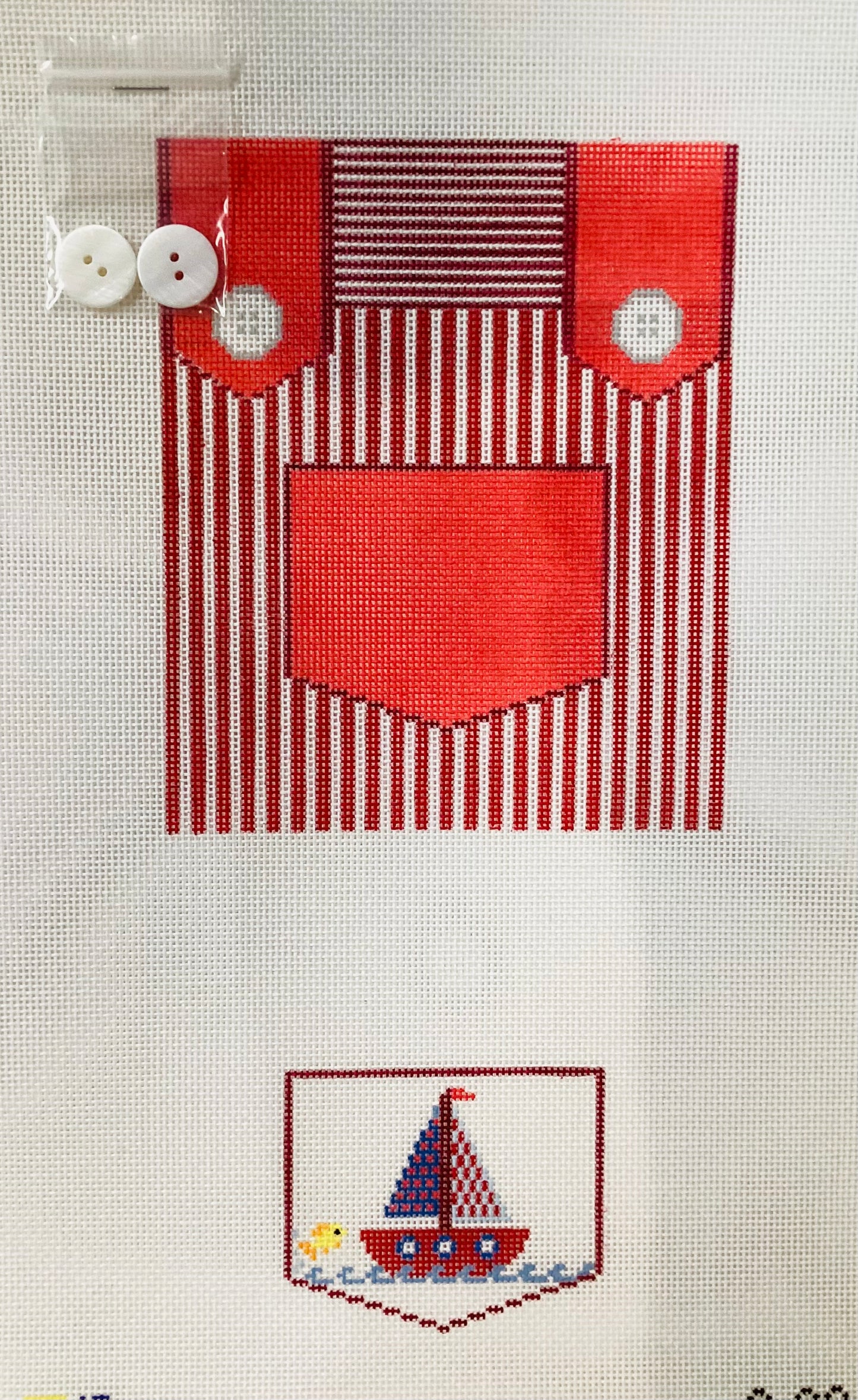 Overalls - Red with Sailboat Pocket