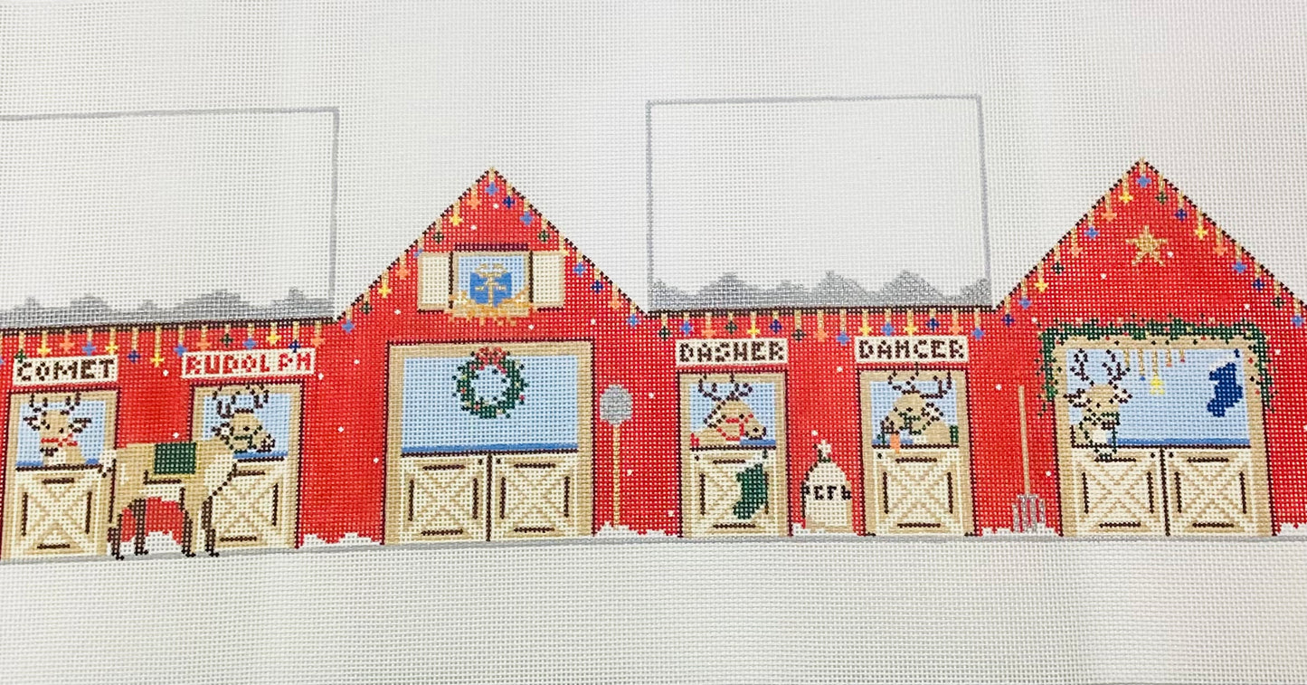 Reindeer Barn Needlepoint Canvas.
