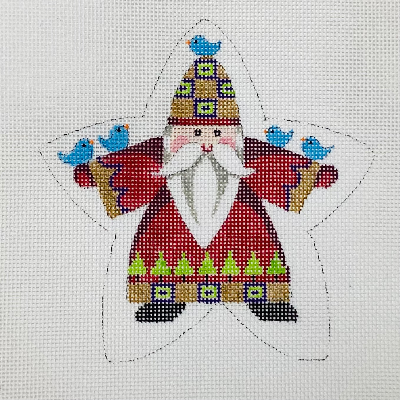 Santa Star Needlepoint Ornament