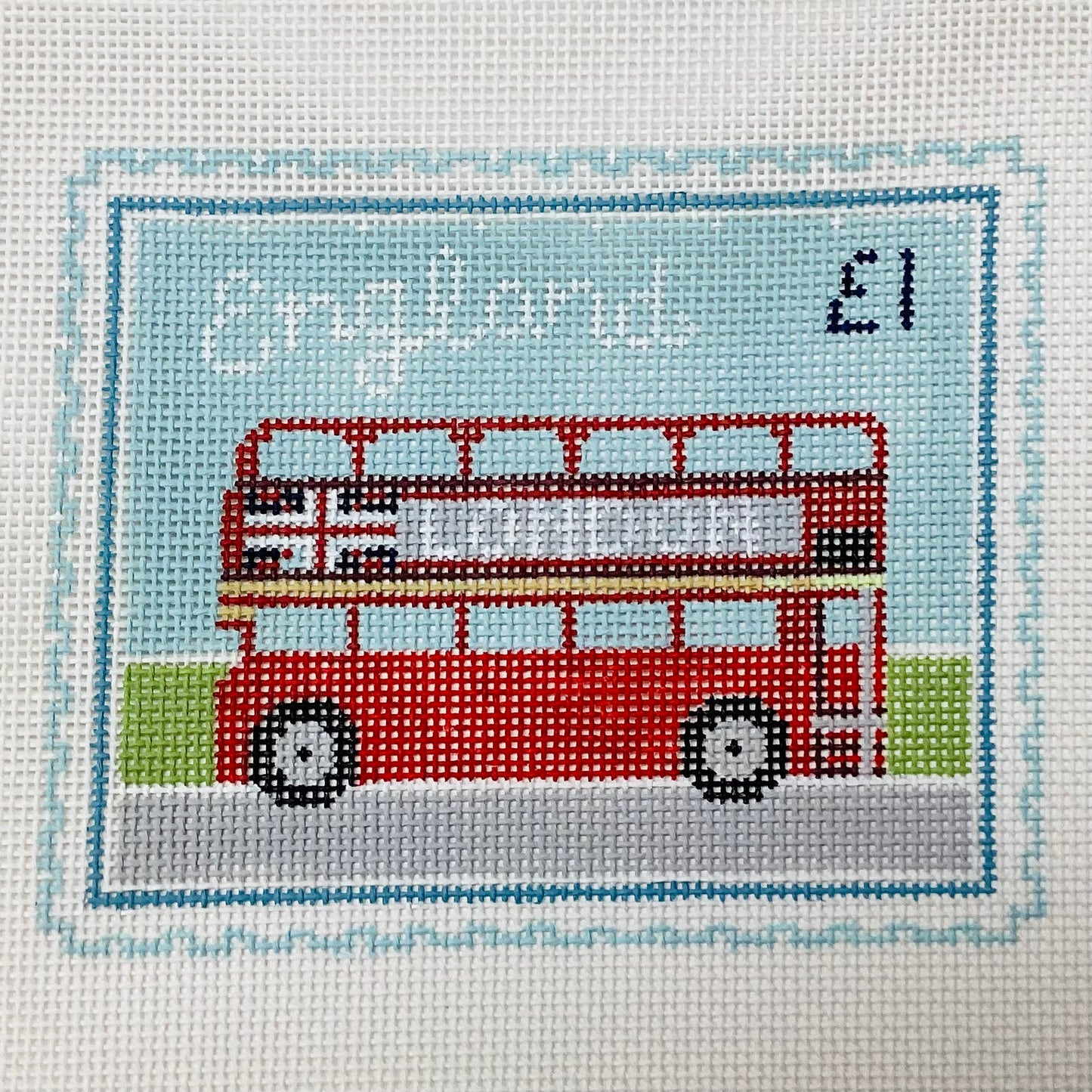 Double Decker Bus Stamp Needlepoint Canvas