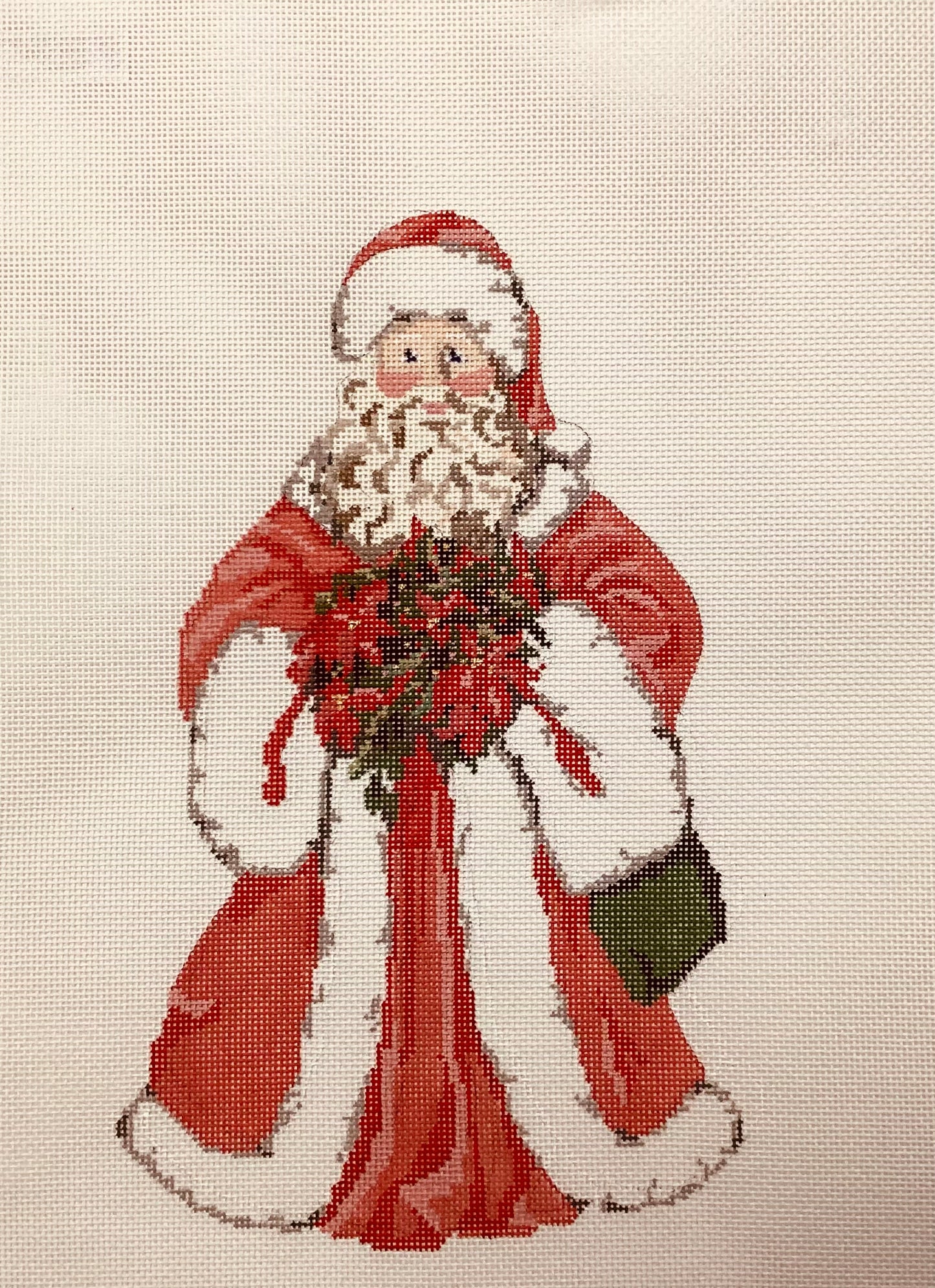 Santa with Poinsietta Needlepoint