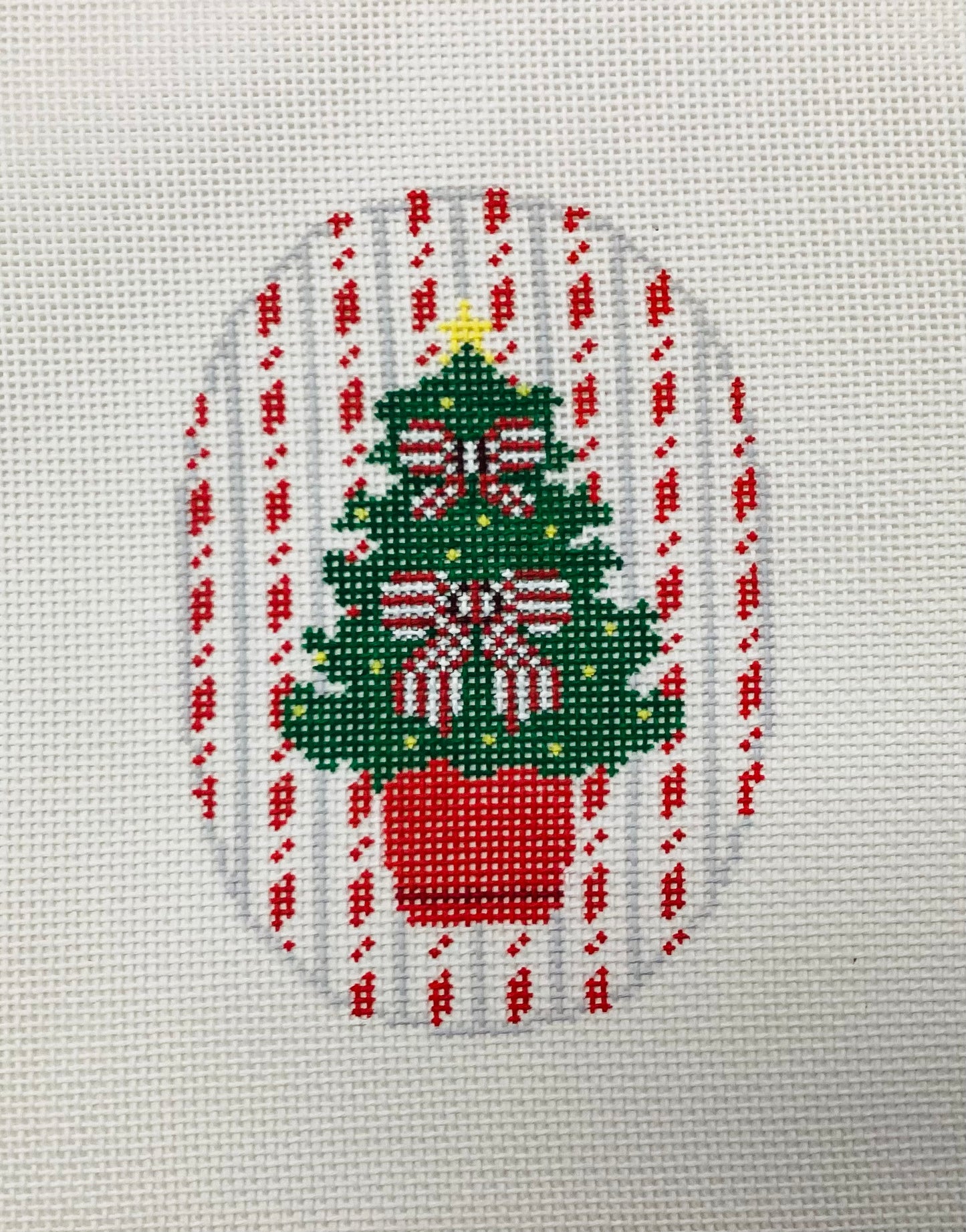 Christmas Tree with Bow Red Needlepoint