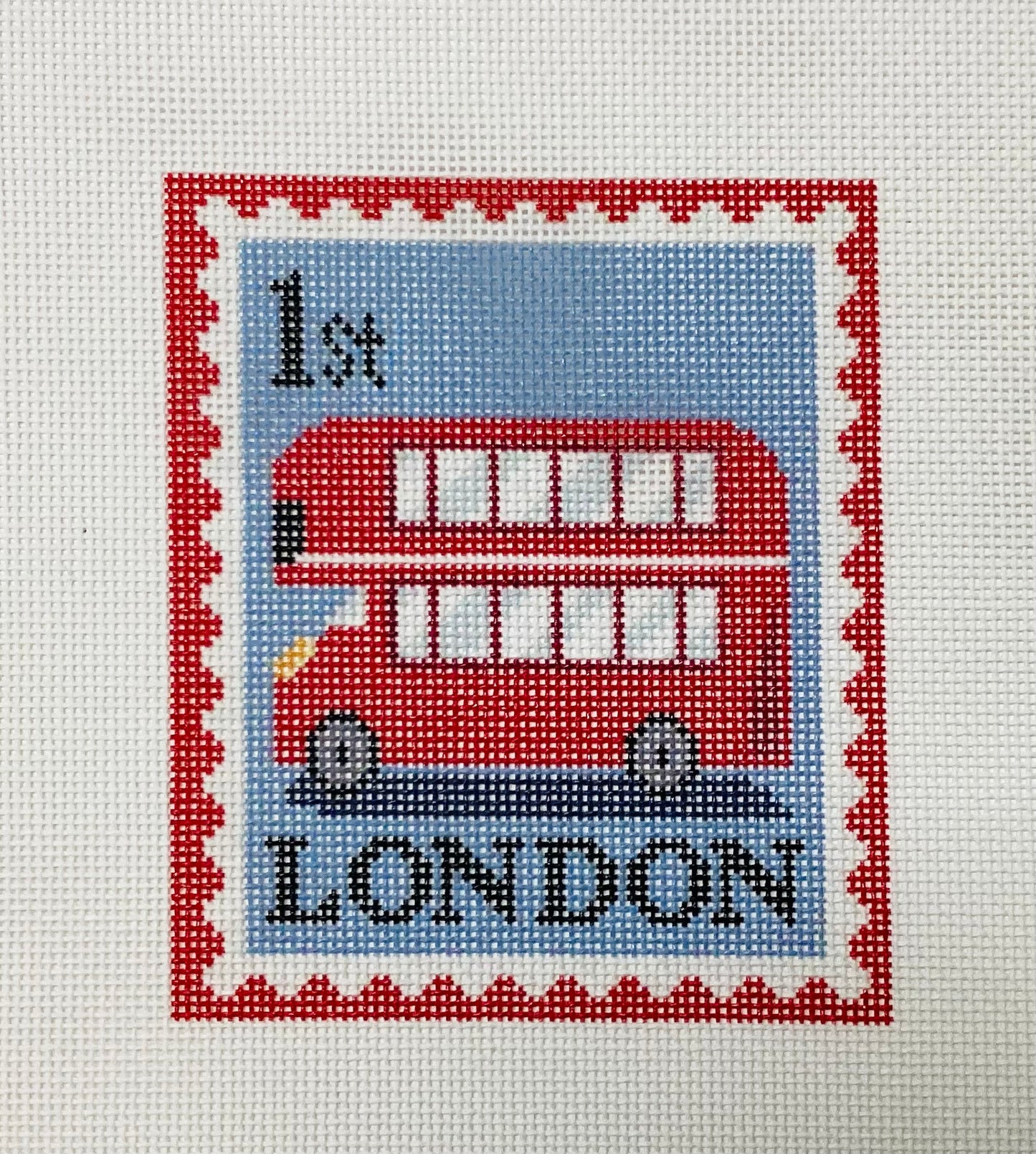 London Double Deck Bus Stamp Needlepoint