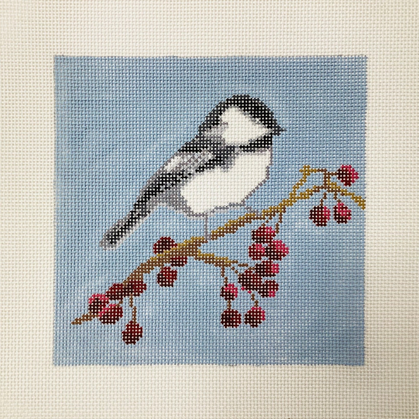 Cranberry Chickadee Needlepoint Canvas
