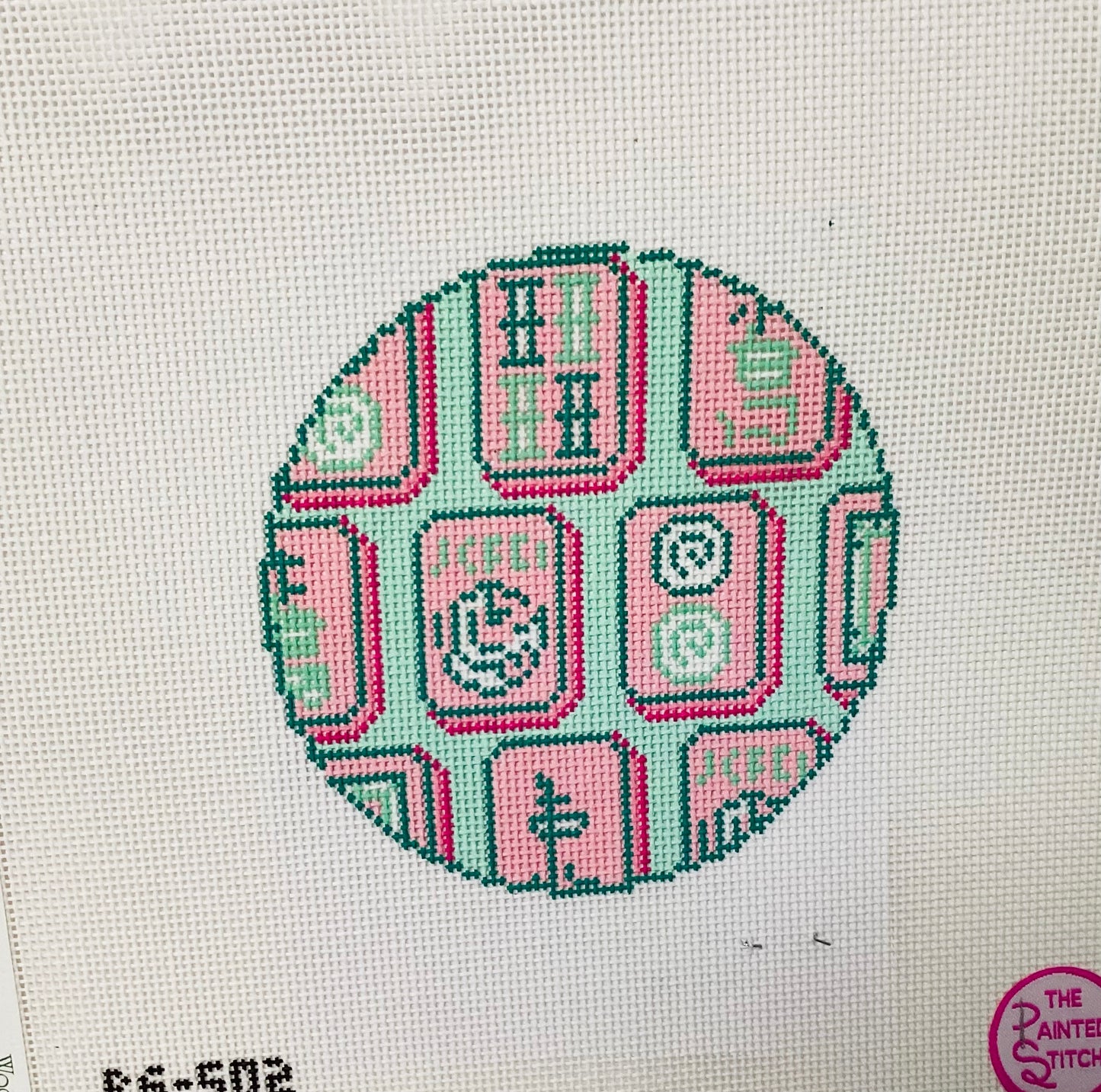 Mahjong Tiles Round- Pink Needlepoint