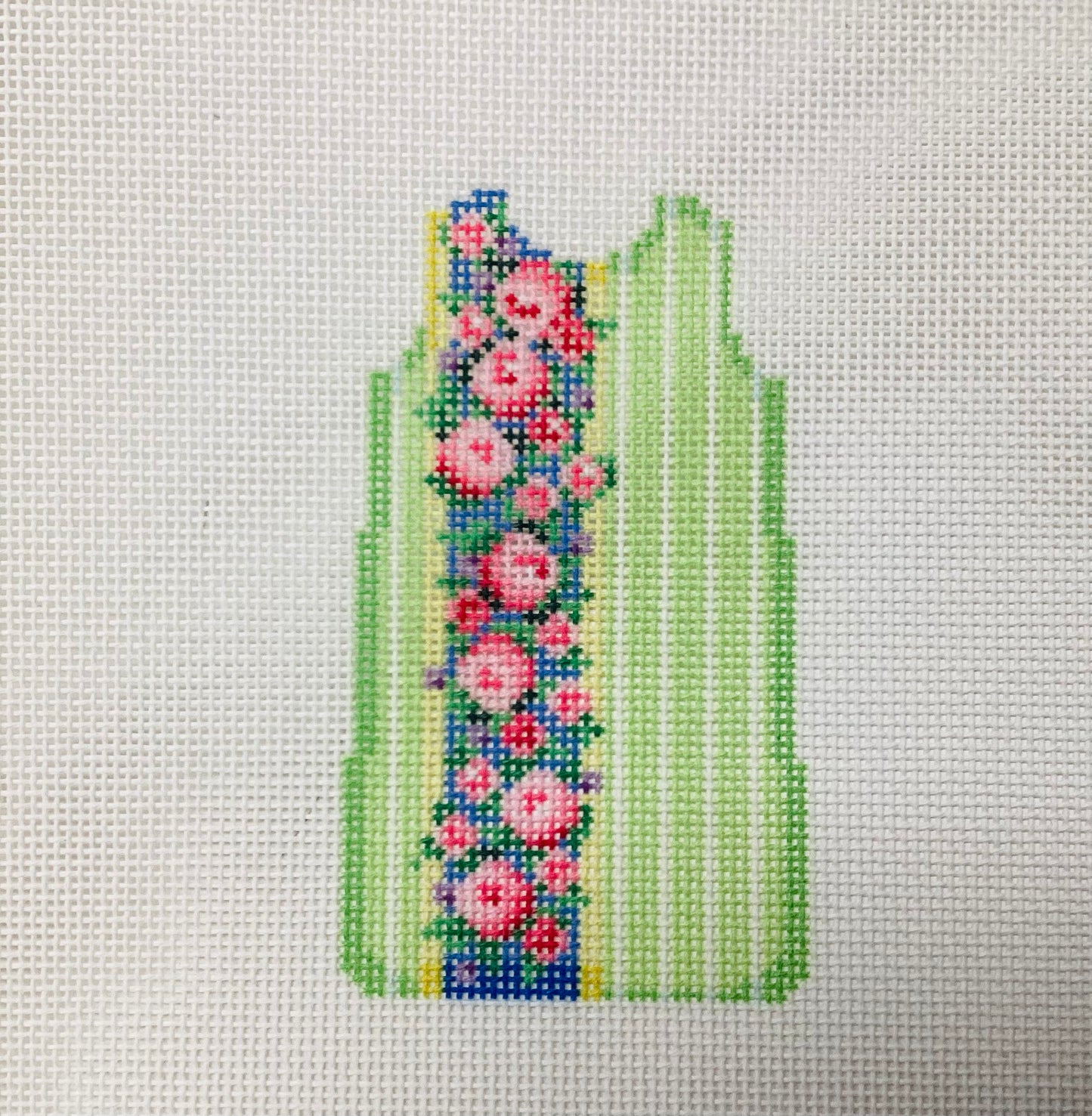 Green Stripe with Vertical Rose Shift Needlepoint Canvas