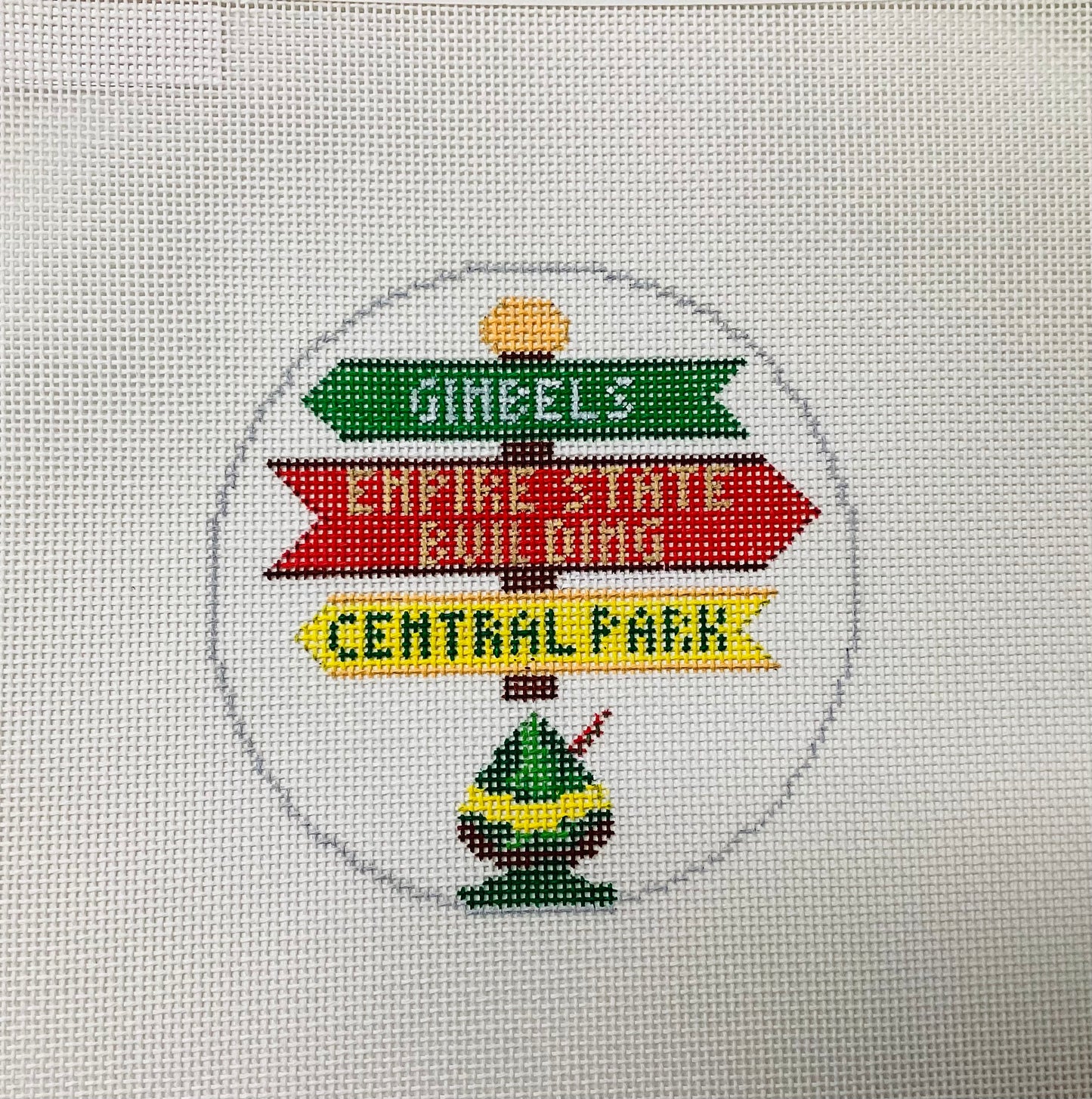 Elf Sign Round Needlepoint Canvas