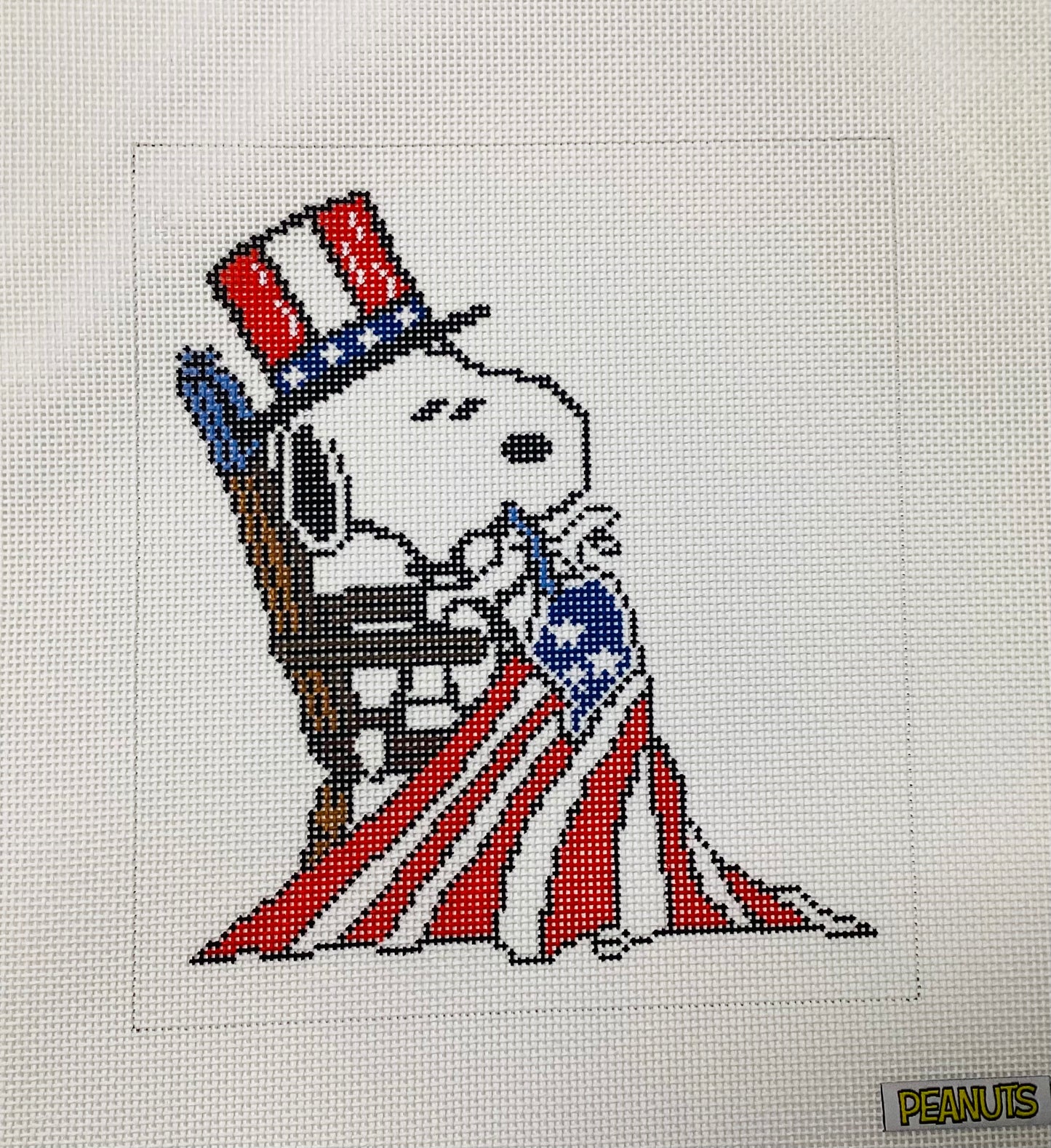 Peanuts Patriotic - Snoopy Sewing Flag Needlepoint Canvas
