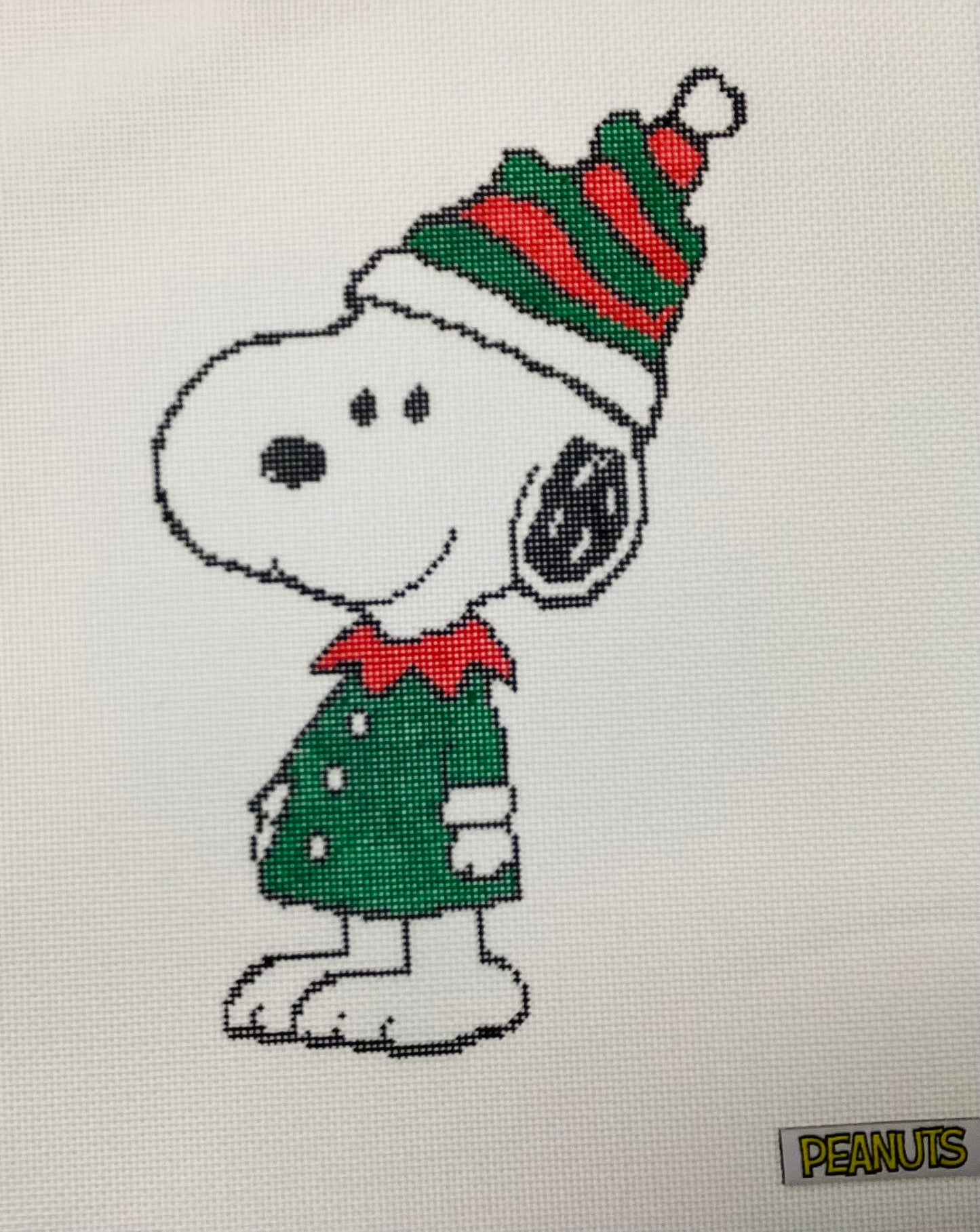 Peanuts Christmas - Snoopy in Elf Costume Needlepoint Canvas
