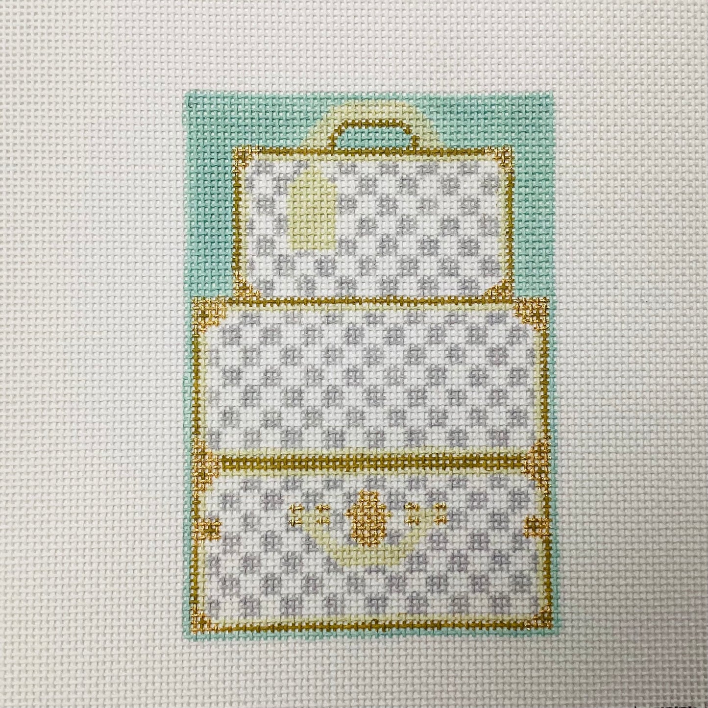 White Check Travel Trunks Needlepoint Canvas
