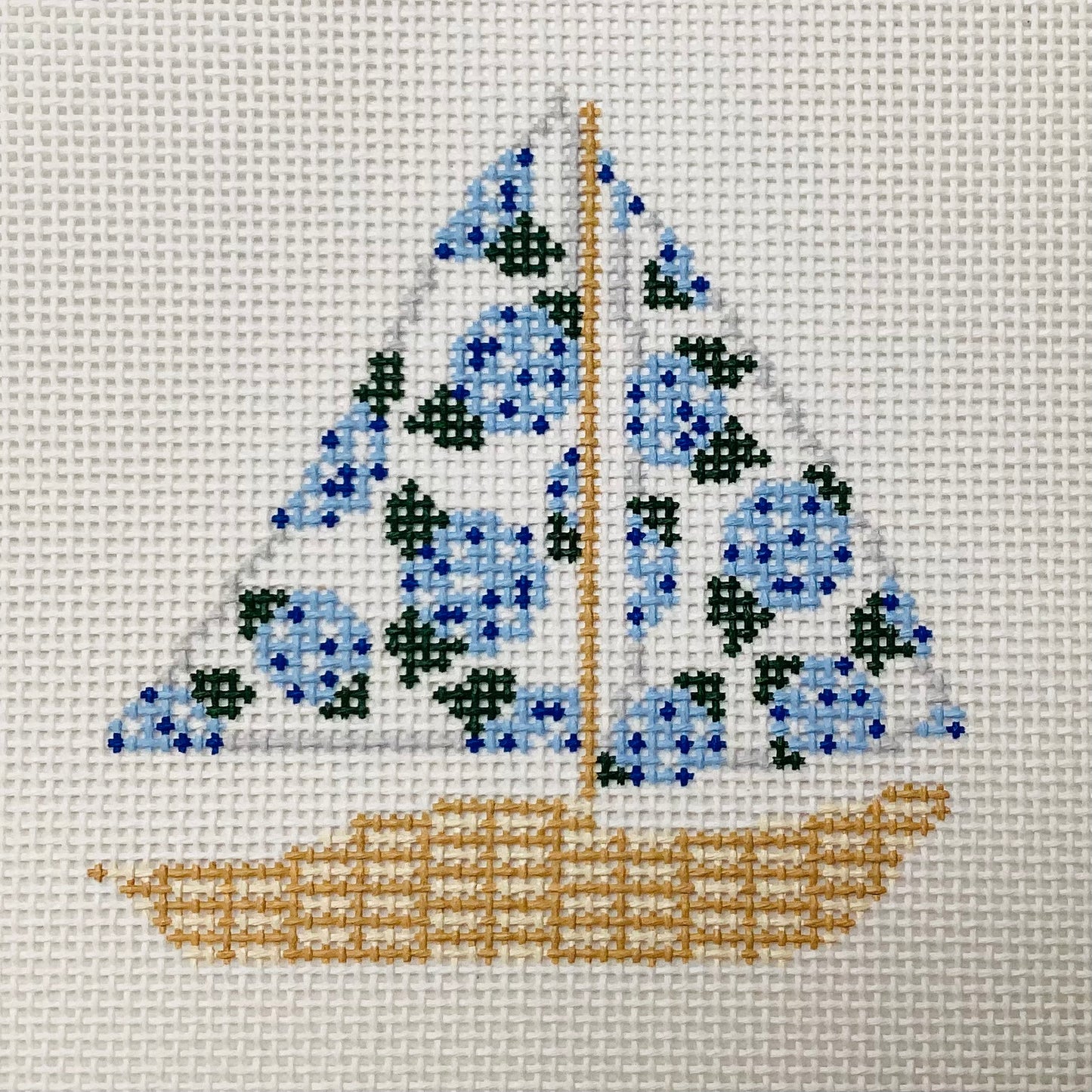 Hydrangea Sailboat Needlepoint Canvas