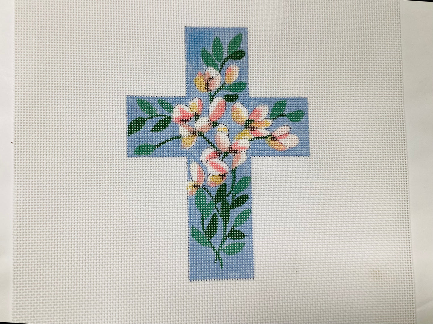 Medium Cross with Flowers Needlepoint Canvas
