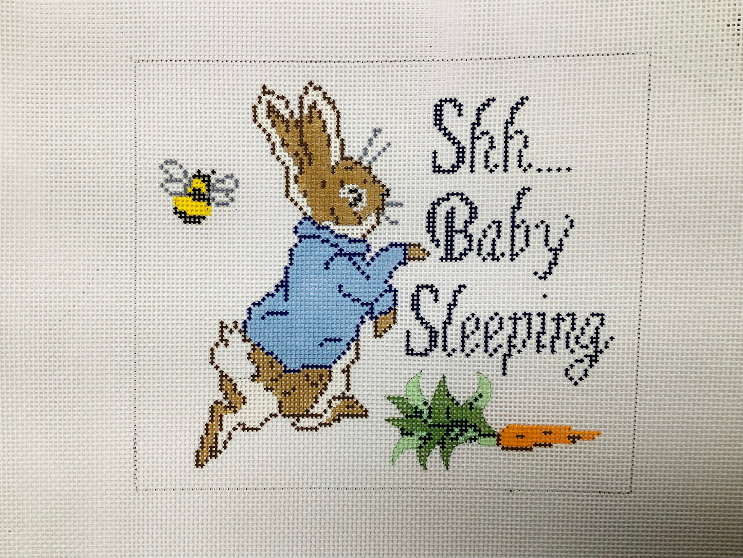 Peter Rabbit Baby Sleeping Blue Needlepoint Canvas