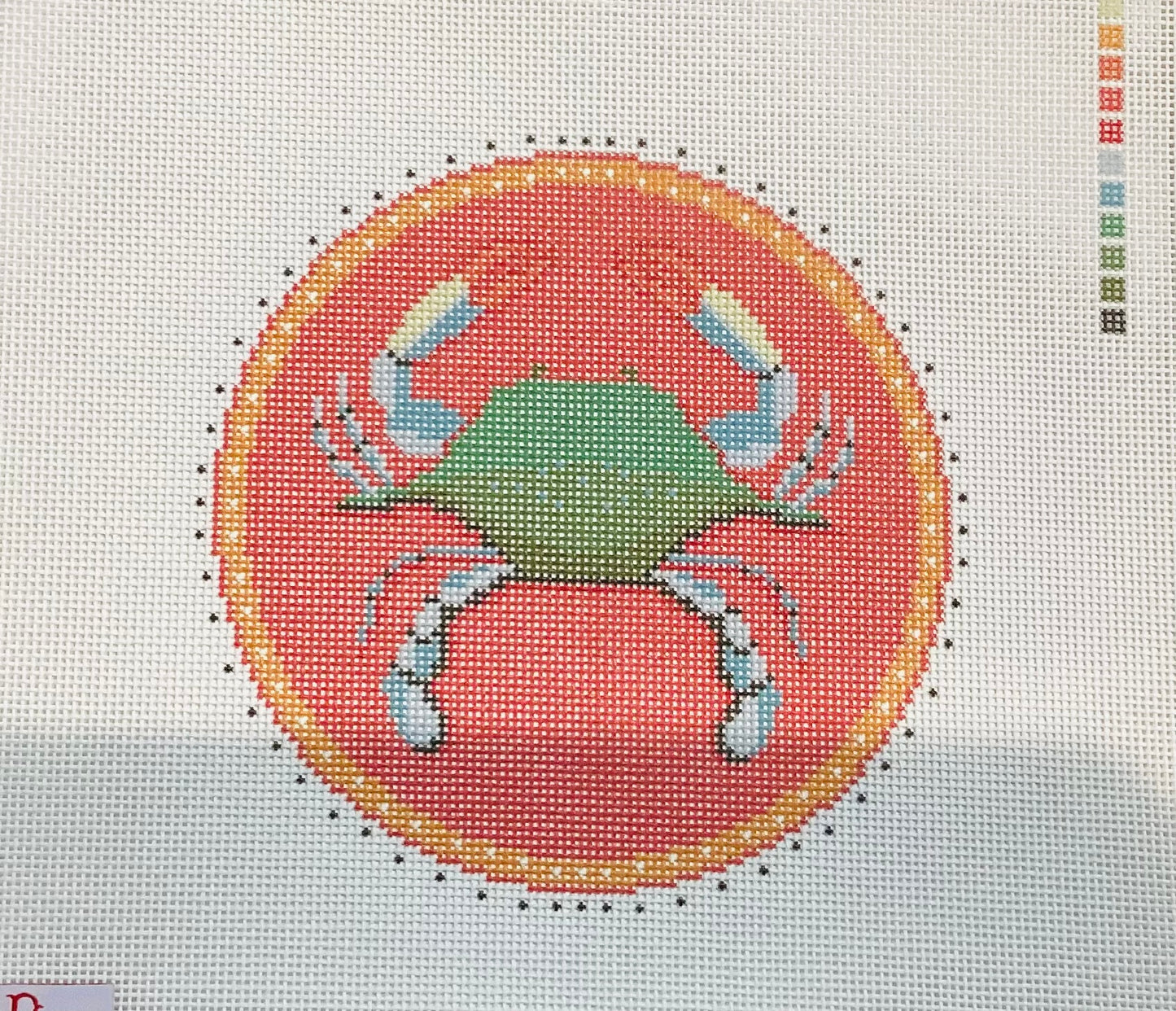 Coastal Crab Round Needlepoint Canvas