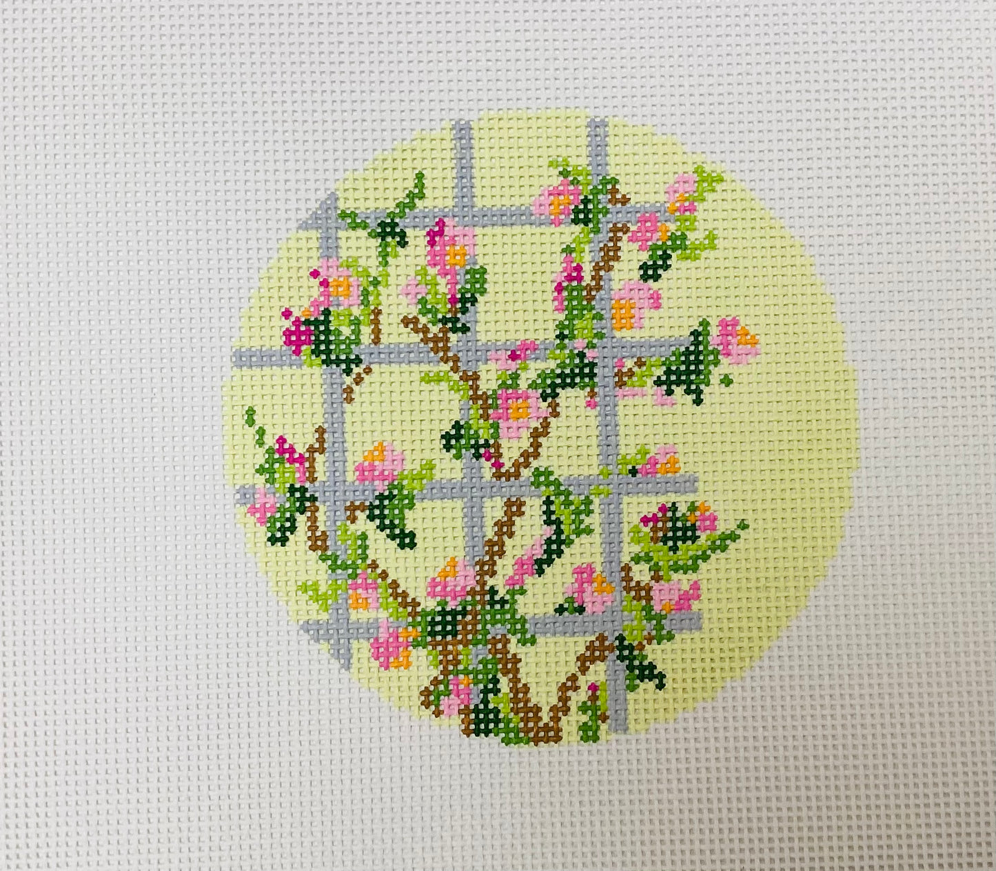 Climbing Roses Round Needlepoint Ornament