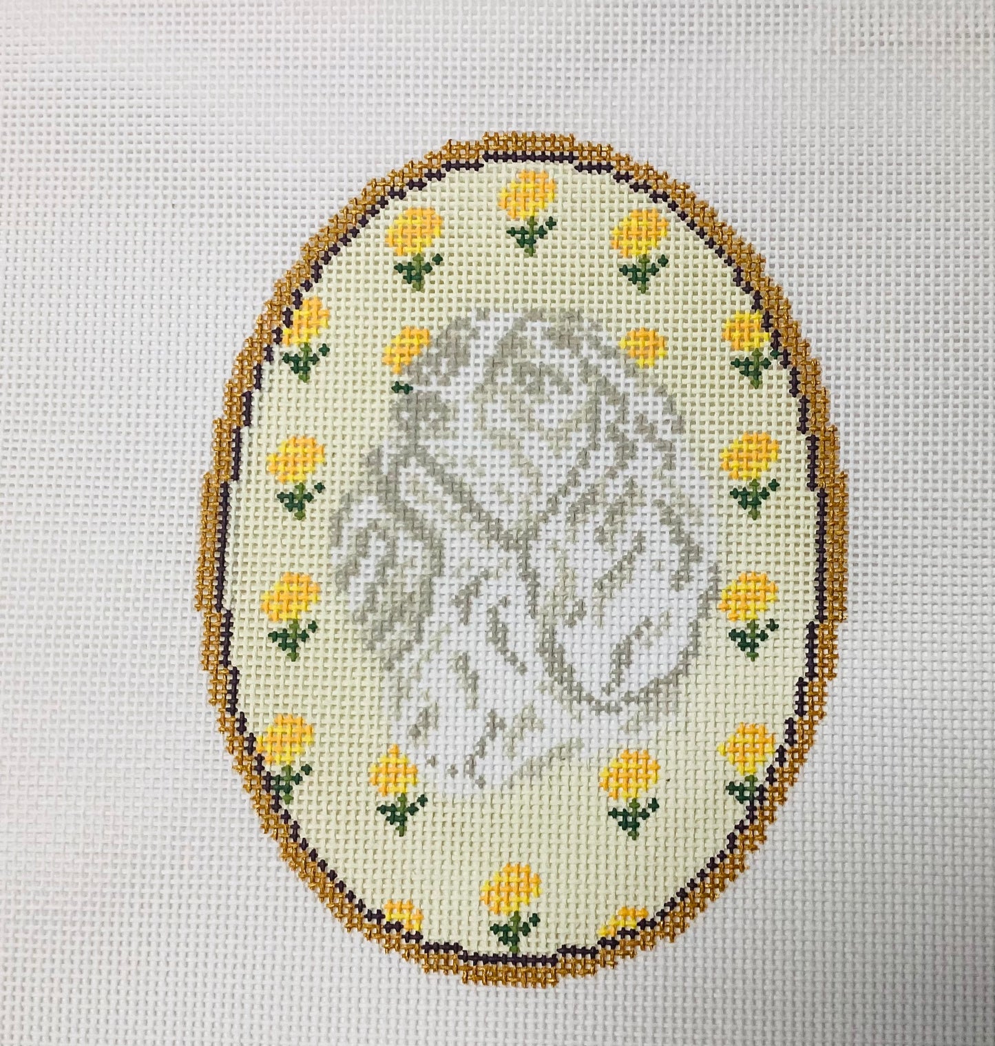 Cavalier King Charles with flowers Cameo Needlepoint Canvas