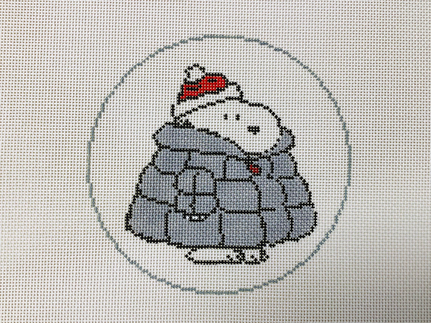 Peanuts Snoopy in Puffy Coat - Silver Needlepoint Canvas