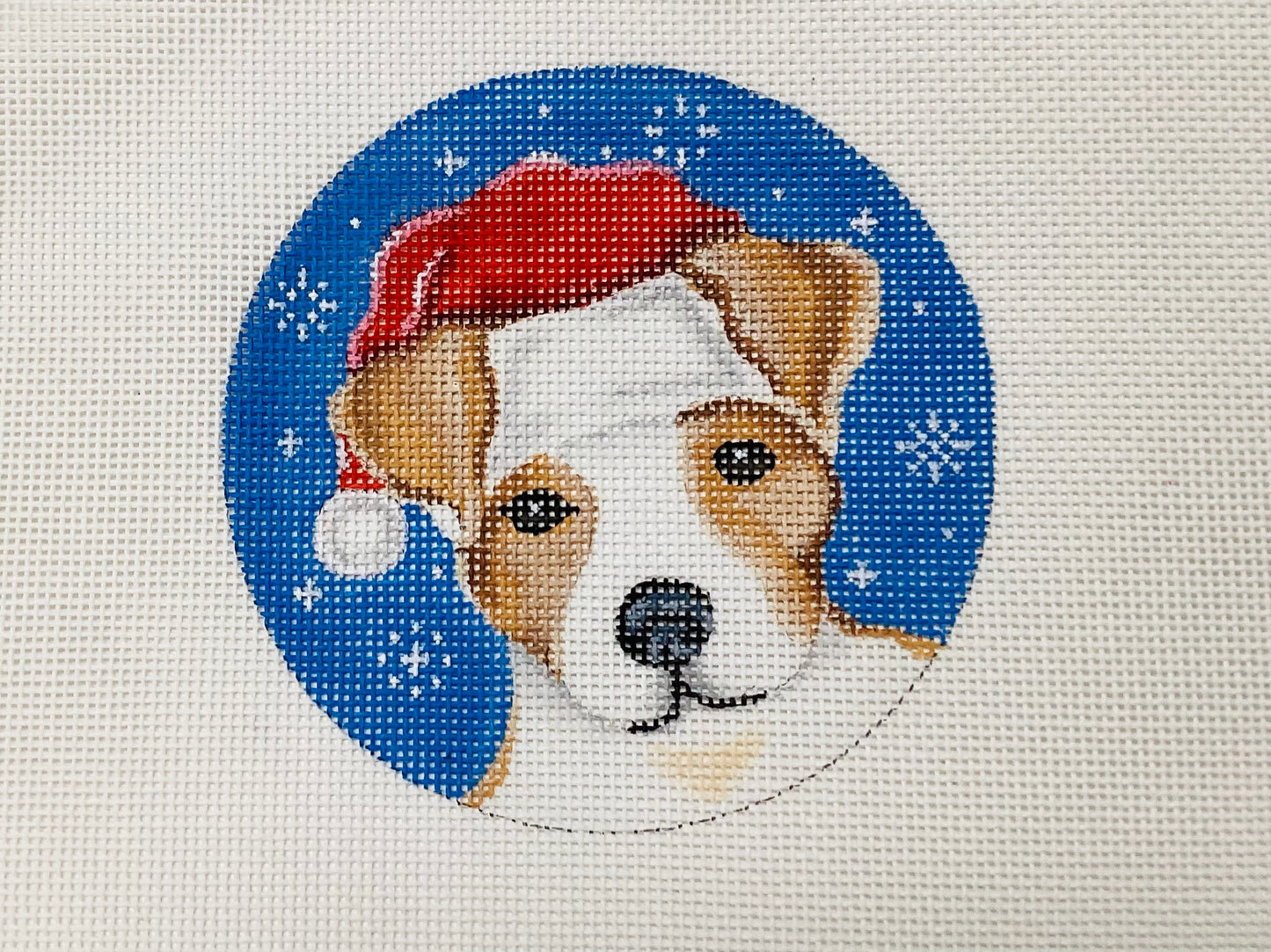 Jack Russell with Santa Hat Needlepoint Canvas