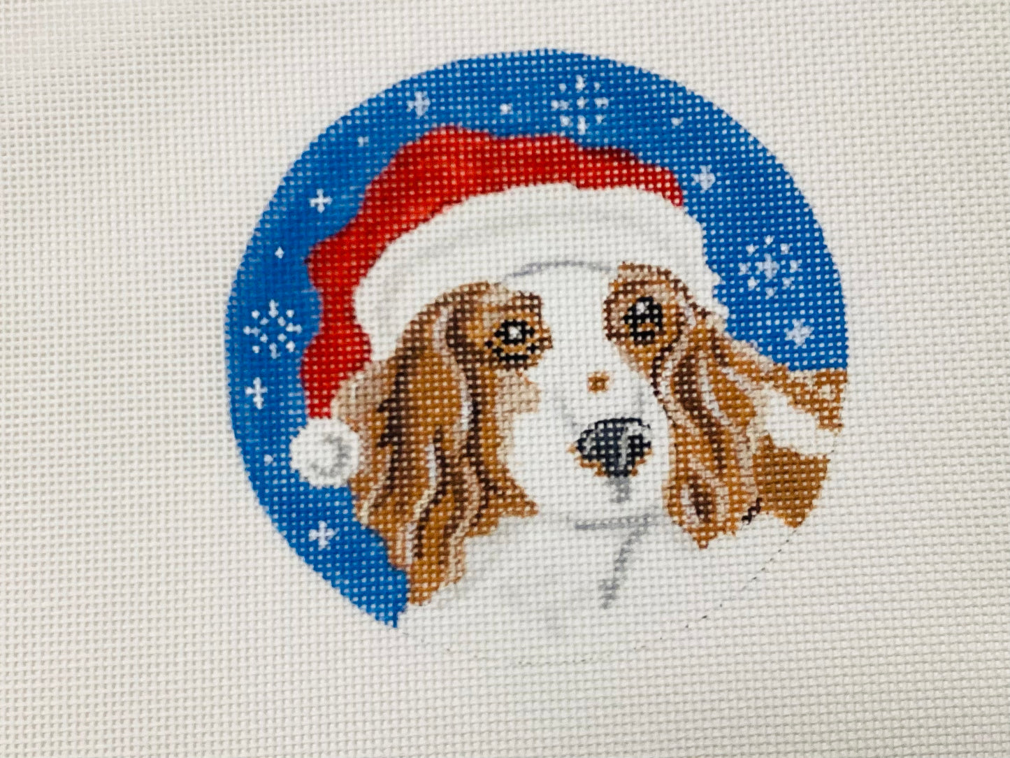 Welsh Springer with Santa Hat Needlepoint Canvas