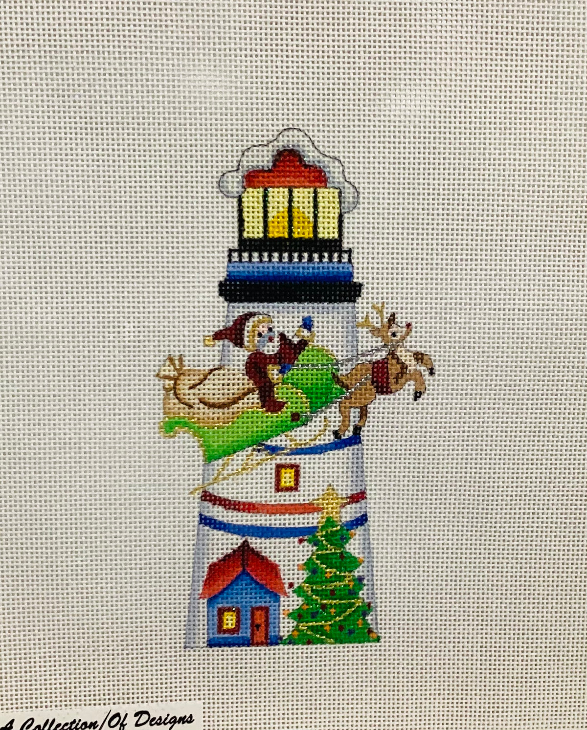 Santa by a Lighthouse Needlepoint Canvas