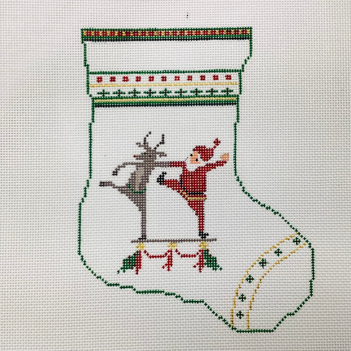 Santa and Rudolph Needlepoint Mini Stocking