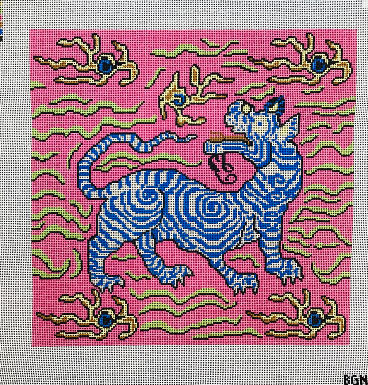 Clarence House Pink Tibetan Tiger Needlepoint Canvas