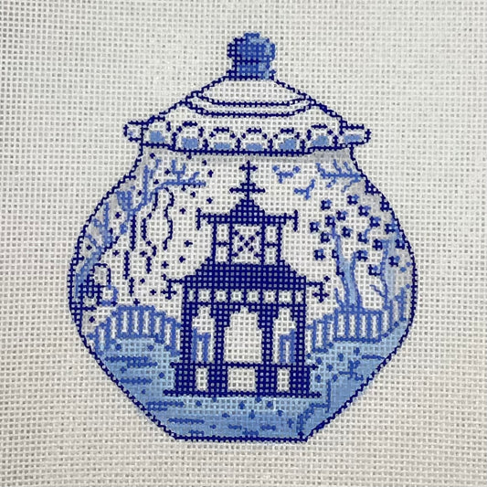 Blue & White Vase with House