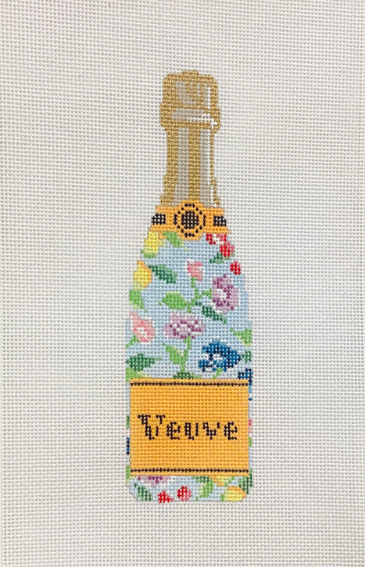 Veuve bottle- Blue Floral Needlepoint Canvas