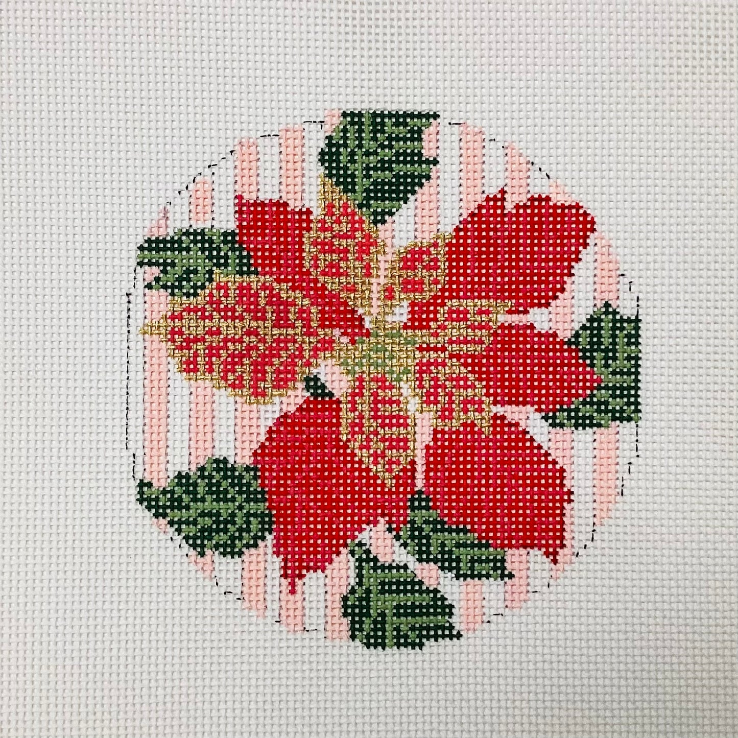 Poinsettia Round Needlepoint Canvas.