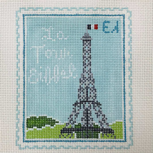 Eiffel Tower Stamp Needlepoint Canvas