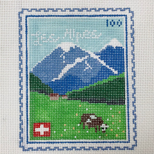 Swiss Alps Stamp Needlepoint Canvas
