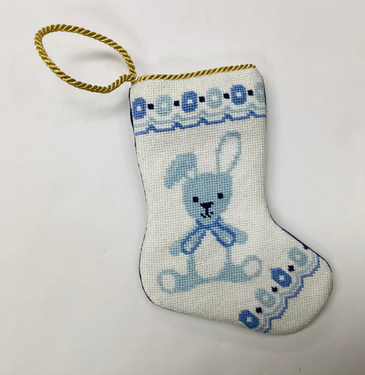 Baby Bunny Blue Bauble Stocking Prefinished