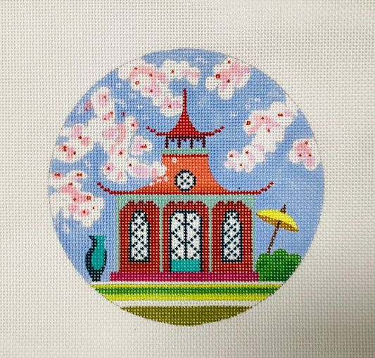 Cherry blossom pagoda canvas