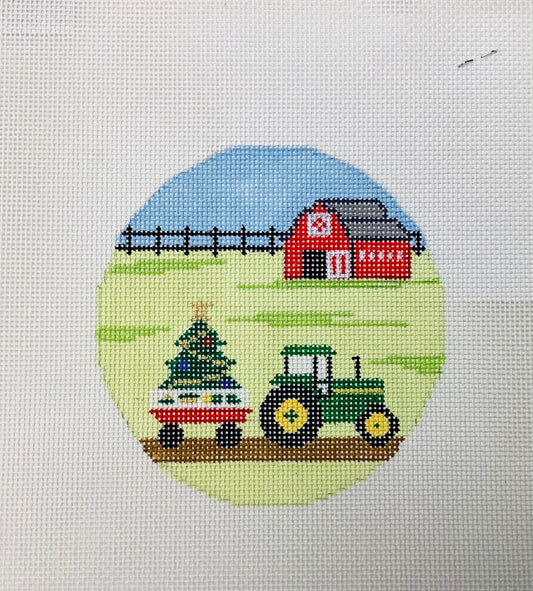 Christmas Tree Farm with tractor and barn
