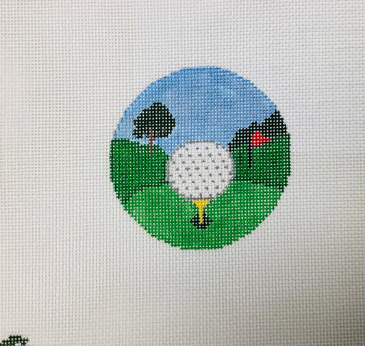 Golf Ball on Tee with red flag