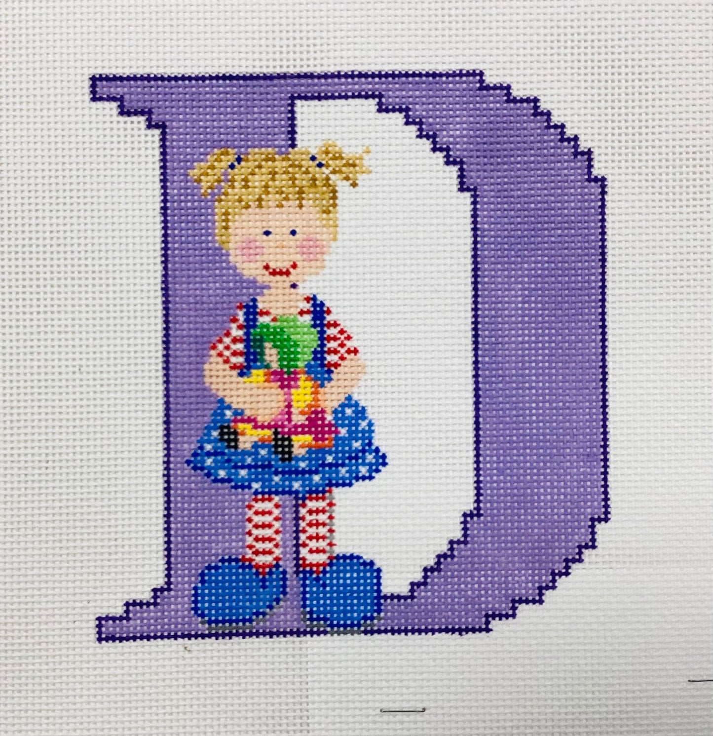 Girl with Doll - Letter D - Needlepoint