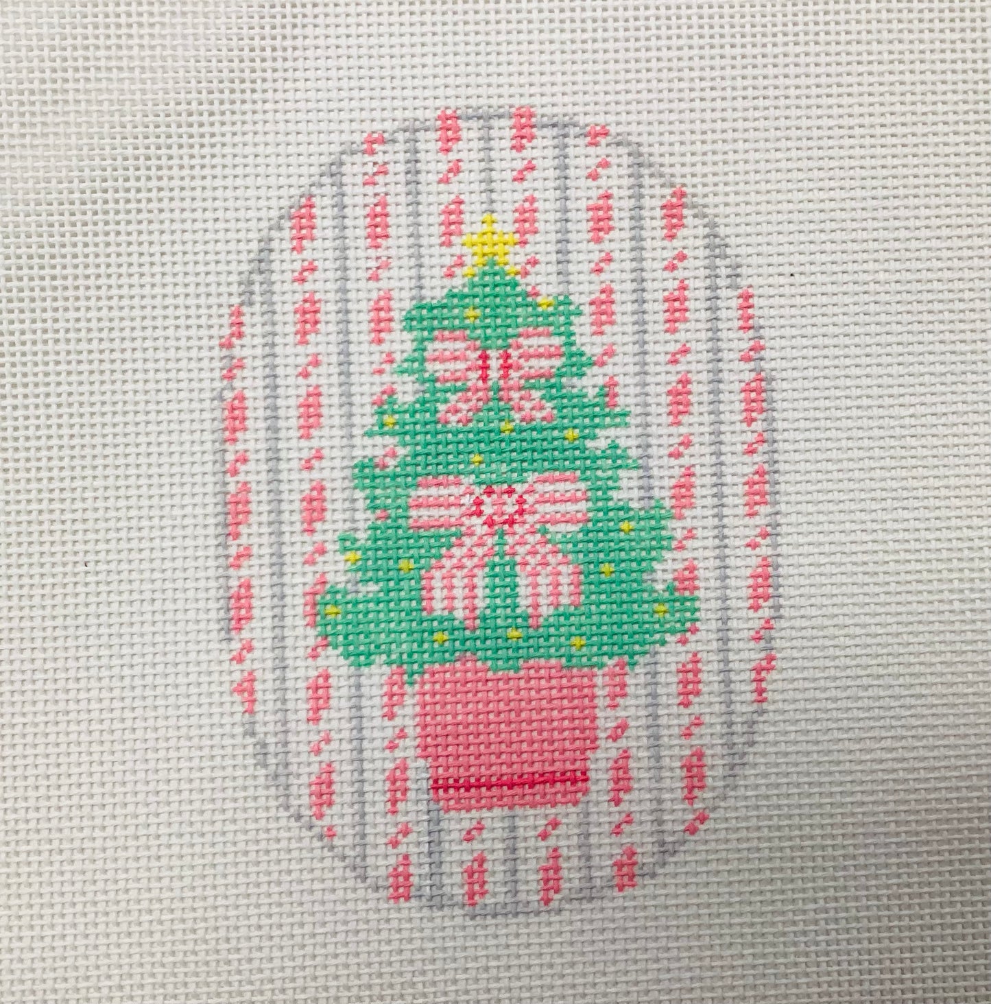 Christmas Tree with Bow Pink Needlepoint