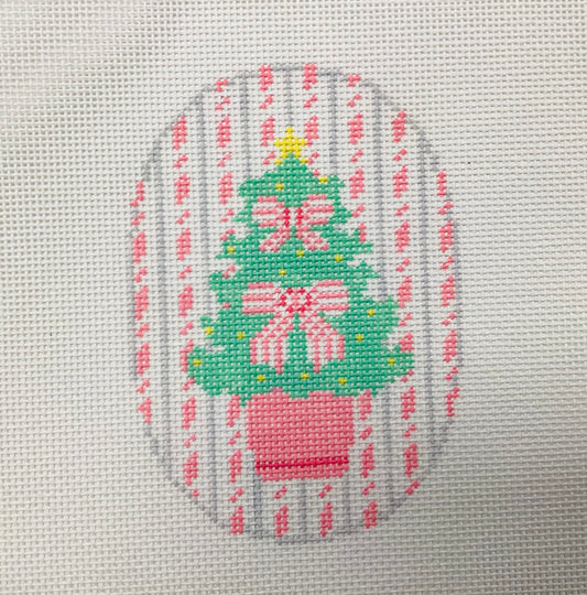 Christmas Tree with Bow Pink Needlepoint
