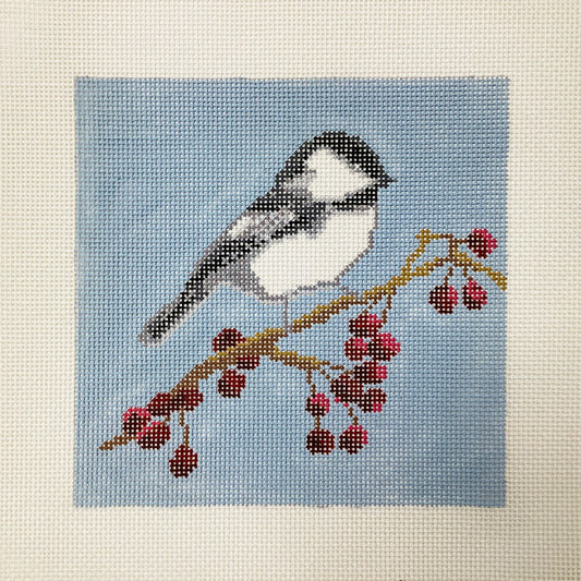 Cranberry Chickadee Needlepoint Canvas