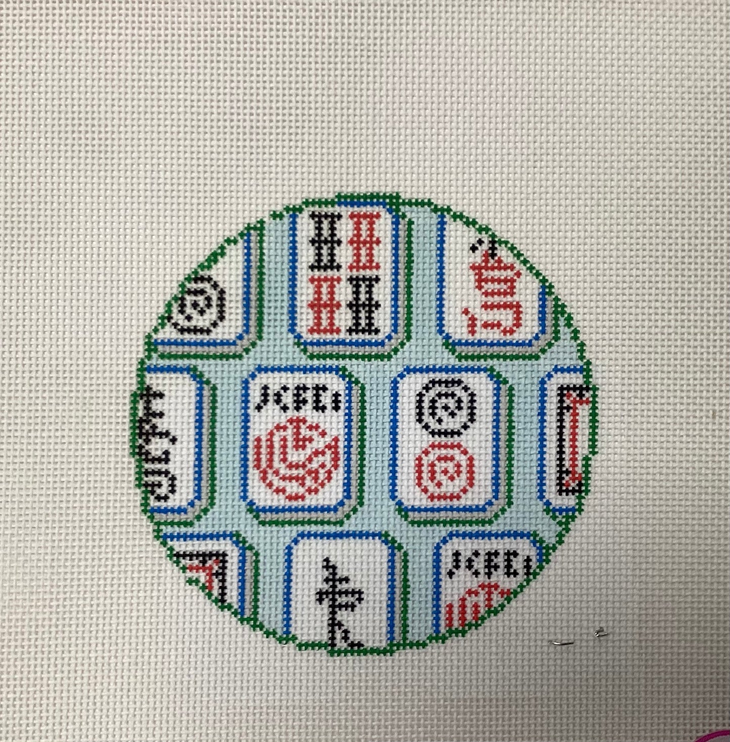 Mahjong Tiles Round- Jewel  Needlepoint