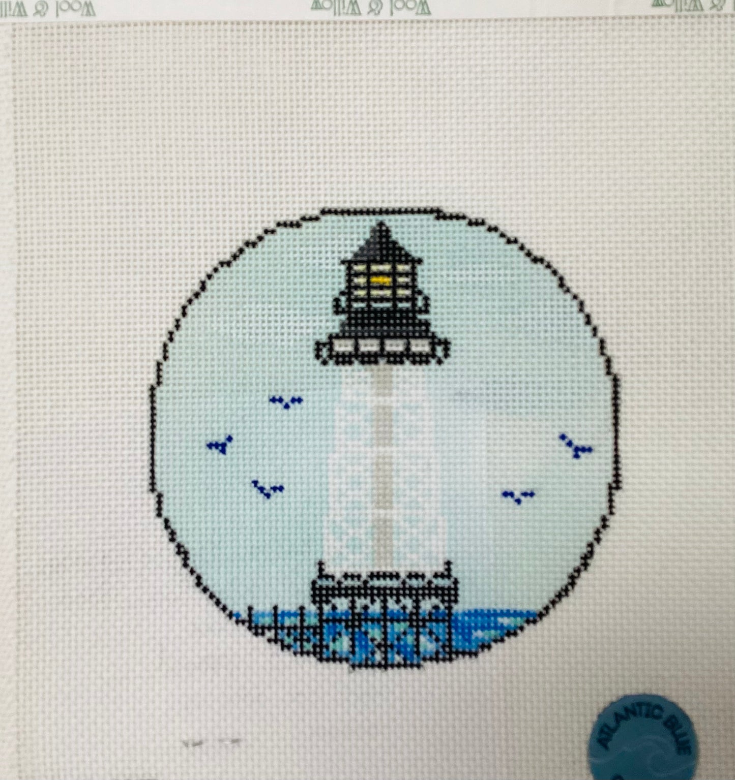 Florida Alligator Lighthouse Round Needlepoint