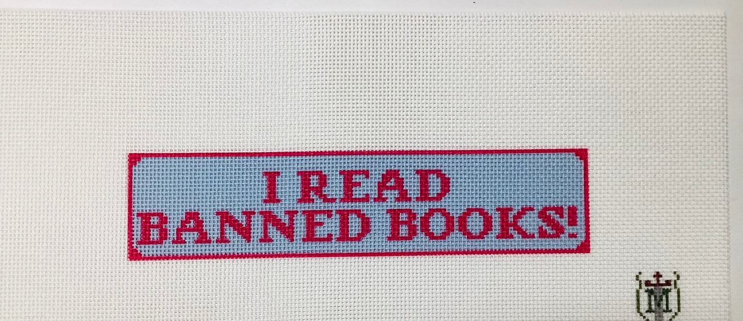I Read Banned Books Bookmark Needlepoint Blue/Pink