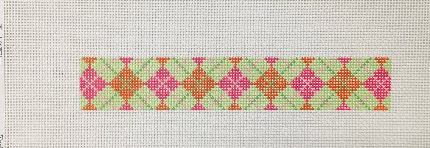 Green/ Pink/ Orange Argyle Key Fob Needlepoint Canvas