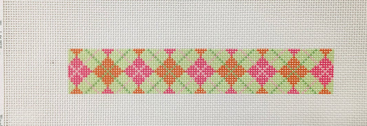 Green/ Pink/ Orange Argyle Key Fob Needlepoint Canvas