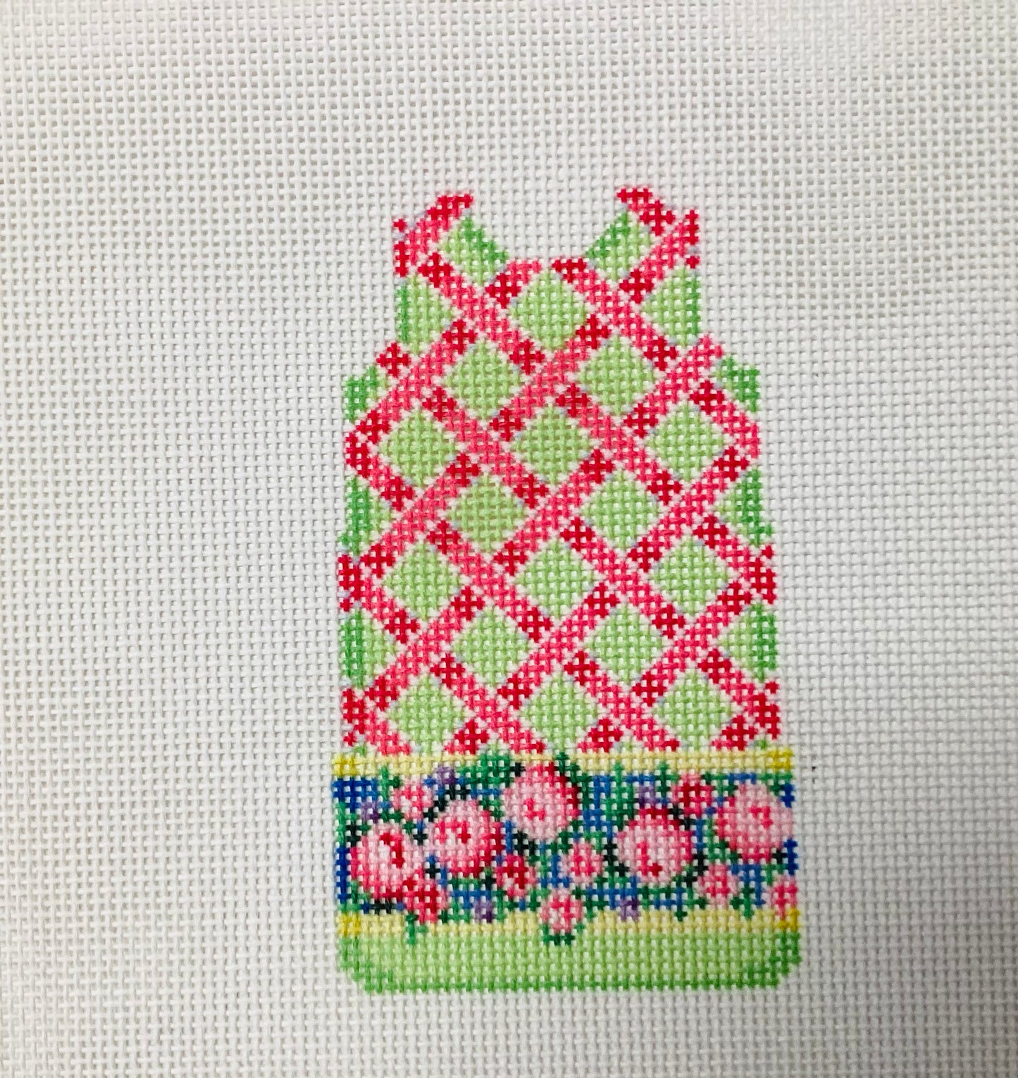 Green & Pink Woven with Roses Shift Needlepoint Canvas