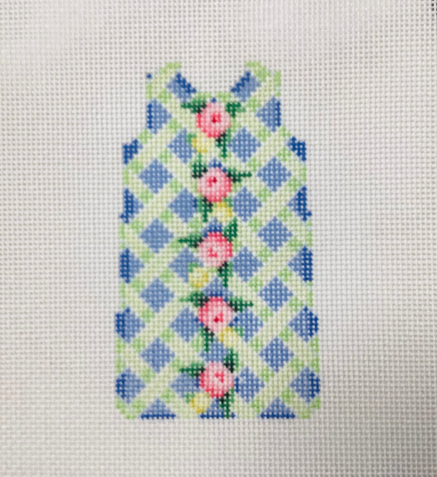 Blue with Green Woven Vertical Rose Shift Needlepoint Canvas